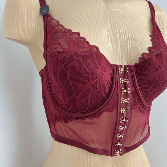 Brand New La Senza Women's Large Burgendy Merlot Purple Laced Corset Top Bra - Picture 3 of 16